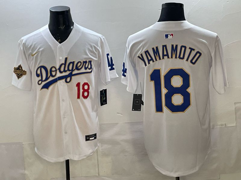 Men Los Angeles Dodgers #18 Yamamoto White blue Game 2026 Nike MLB Jersey 005